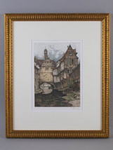 絵画,銅版画,エッチング,ヨーロッパ風景,手彩色,ビンテージ ヨゼフ・アイデンバーガー 河のある風景　２_画像2