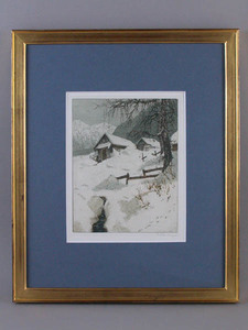 絵画,銅版画,エッチング,ヨーロッパ風景,ビンテージ ヨゼフ・アイデンバーガー 故郷の新雪　18