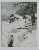 絵画,銅版画,エッチング,ヨーロッパ風景,ビンテージ ヨゼフ・アイデンバーガー 故郷の新雪　18_画像2