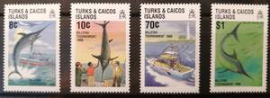 タークス・カイコス 魚,釣り(4種) MNH