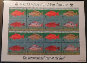 タークス・カイコス 魚(WWF)(4種(16枚)シート) MNH 