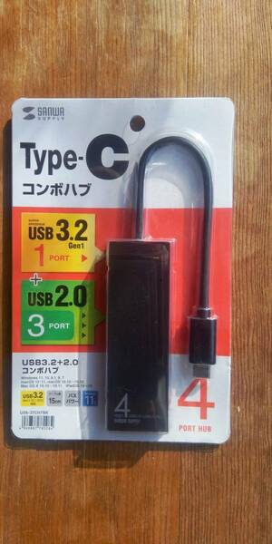 サンワサプライ（USB-3TCH7BK）USB TypeCコンボハブ 4ポート
