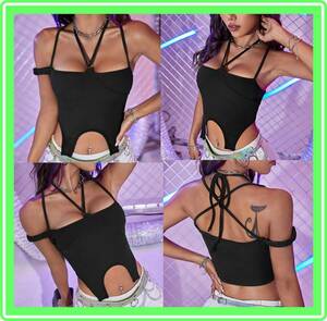 ♥ super wonderful &Sexy* black Cami * black p Cami top * soft material * bust on. design . super .. feeling * one-side arm * Cross ♥T51