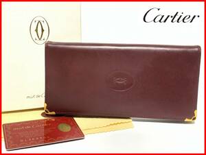 即決 Cartier カルティ 二つ折り 財布 箱・カード付 ボルドー ウォレット レディース メンズ D6