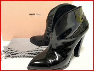 prompt decision miumiu MiuMiu 35.5≒22.5cm short boots enamel box * storage bag black black lady's F