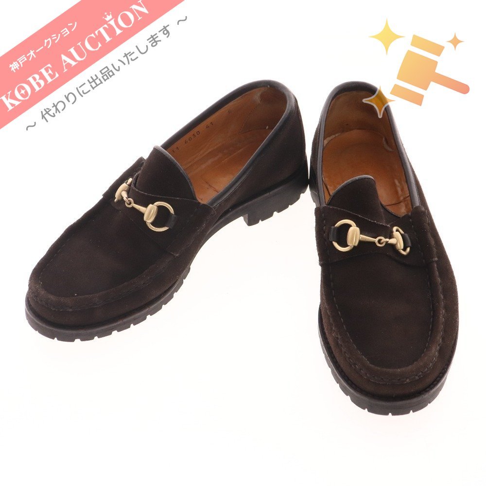 18450円 買取公式 GUCCI 未使用 / ホースビットローファー 黒金 41 1/2