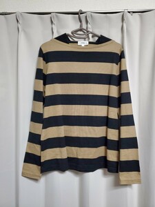 HYKE high k futoshi border cut and sewn boat neck tops lady's beige × black size M long sleeve long sleeve T shirt 