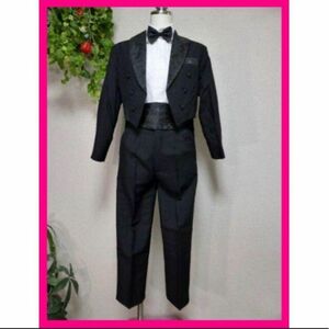 男の子用タキシード　蝶ネクタイ　シャツセット　95cm ブラック　スーツ　結婚式　燕尾服