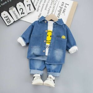 !mineka! boys Denim top and bottom set + long sleeve shirt 3 point set Denim jacket shirt jeans ji- bread usually put on . pair 110CM 2003711/5T