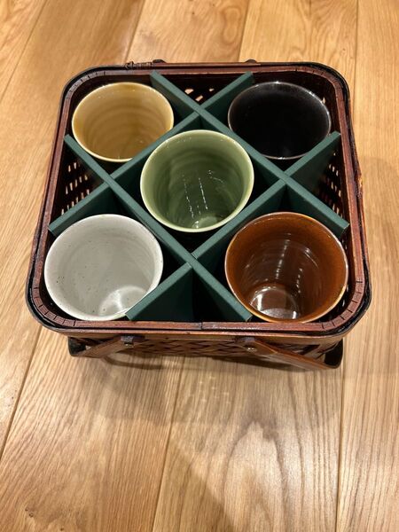 陶 コップ セット 5個 手提げ籠 入り 未使用 カップ