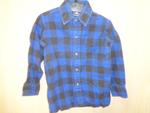 b32◆90s The Great Plains Clothing Company キッズ チェックフランネルシャツ◆size5 子供服 青色系 綿100％ 長袖 ゆうパケット発送5C_画像1