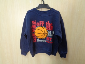 b1144◆N kids プリントスウェットシャツ◆エヌキッズ size:L(7) ネイビー系 ポリコットン 子供服 トップス ワッペン トレーナー 5C