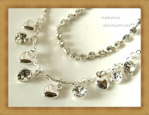 * unused * Kirakira shines rhinestone biju-* Heart charm. 2 ream anklet *83