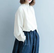 2XL サイズ■秋新品 大人気 ナチュラル ゆったり 無地 コットン 大きいサイズ 長袖 チュニック ★ 白_画像1