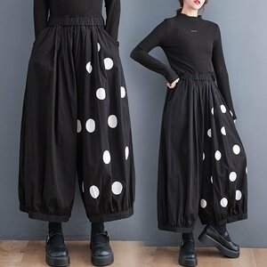  including in a package 1 ten thousand jpy free shipping #F size # spring new goods easy polka dot pattern switch sarouel pants lady's long height waist rubber bottoms wide pants *