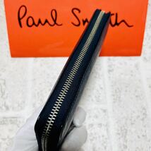 良品 ポールスミス PaulSmith ジップストローグレイン 長財布 ロングウォレット ラウンドファスナー ネイビー PSK869 メンズ 8247_画像4