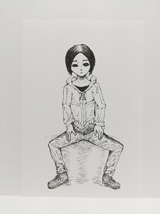 オリジナルイラスト 手描きイラスト 男性 ハンドメイド 絵 原画 自作 モノクロ アート アナログ インテリア 白黒 illustration art