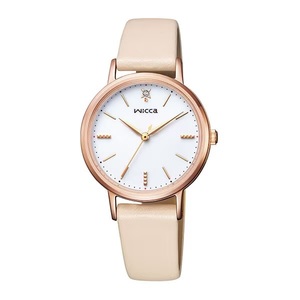 セール 新品 シチズン時計 wicca ウィッカ KP5-166-14 ソーラーテック 電池交換不要 ピンク カーフバンド ピンクゴールド レディース腕時計