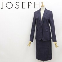 ◆JOSEPH ジョゼフ ストレッチ リネン ストライプ柄 1釦 ジャケット＆スカート スーツ セットアップ 紺 ネイビー 38_画像1