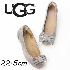 ◆UGG アグ 1003899 ROHEN ローヘン スエード リボン フラット シューズ パンプス グレー 22.5cm