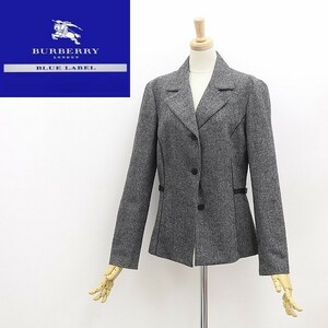 ◆BURBERRY BLUE LABEL バーバリー ブルーレーベル ストレッチ ウール ツイード ジャケット チャコールグレー 38