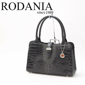 美品◆RODANIA ロダニア カイマンクロコダイルレザー 2Way 斜め掛け ショルダー ハンド バッグ 黒 ブラック×グレー