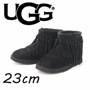 ◆UGG アグ 1007984 W WYNONA FRINGE ウィノナ フリンジ シープスキン ムートン ショート ブーツ 黒 ブラック 23cm