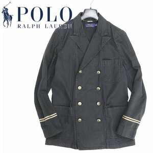 国内正規品◆POLO RALPH LAUREN ポロ ラルフローレン リネン混 コットン メタルボタン マリン ダブル ジャケット 黒 ブラック 8 170/96A