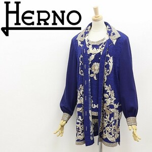  Vintage *HERNO hell no total pattern volume sleeve shirt jacket & short sleeves tops ensemble setup 46 large size 