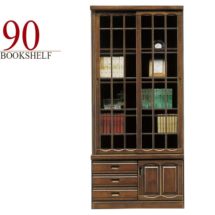 Bookshelf Living Board Glass Door Bookshelf Completed Product Japanese Style Modern Width 90cm Living Storage ●Brown, handmade works, furniture, Chair, shelf, bookshelf, shelf