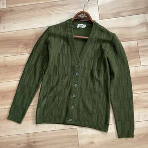 [ valuable rare ][ ultimate beautiful goods ][70s 80s][Vintage][ France made ]HERMES Hermes H pattern Vintage knitted cardigan olive 40