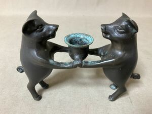 ZE647/蝋燭立て　銅製　豚　骨董　古美術