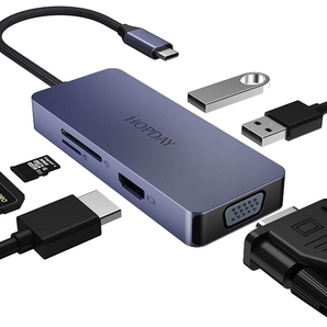 HOPDAY USB-C ハブ 6-in-1 HB101 USB2.0*2 + HDMI + VGA + SD/TF 新品 送料込
