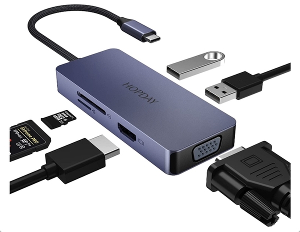 HOPDAY USB-C ハブ 6-in-1 HB101 USB2.0*2 + HDMI + VGA + SD/TF 新品 送料込