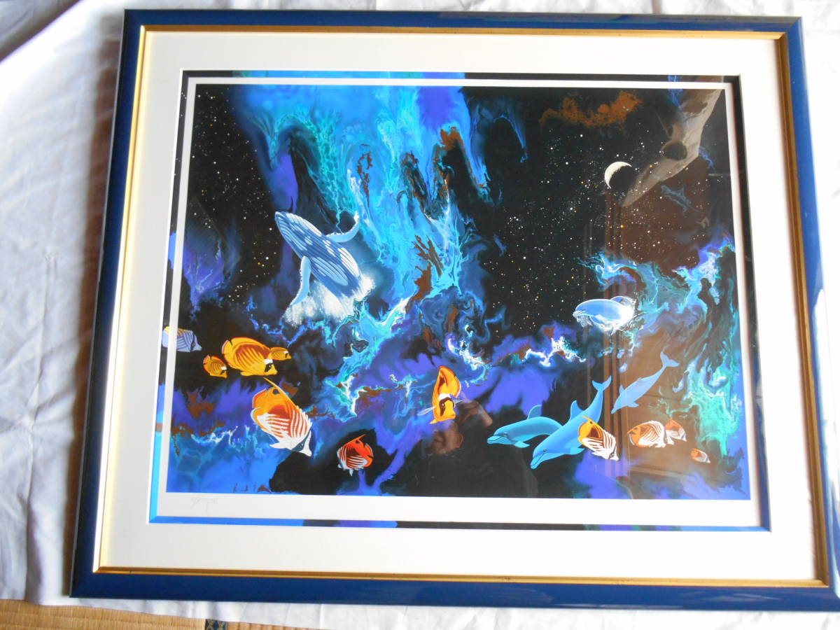 Lao Su Painting 10 Sim Simer Moondance : Silkscreen ~ Playing with the constellations, Sea fish, whales, dolphins..., artwork, print, silk screen