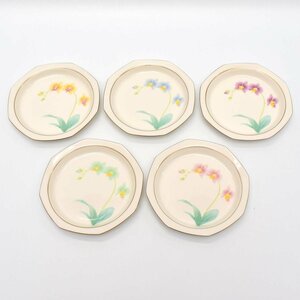 【美品】香蘭社 胡蝶蘭 八角 皿 5枚セット [S205628]