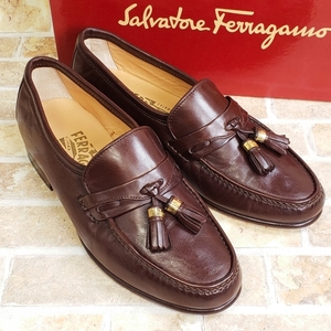 フェラガモ タッセル レザー ローファー 革靴 5.5 イタリア製 ブラウン Salvatore Ferragamo