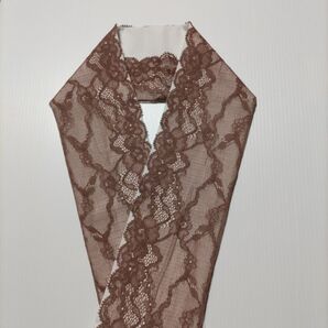 H-4002 ブラウン 両山ストレッチレース半襟 プラス料金で重ね衿 帯揚げサイズ変更可能