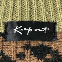 keep out　日本製レトロ　ニットセーター　レディースL　カーキ系×茶系　管NO. 7-43_画像5