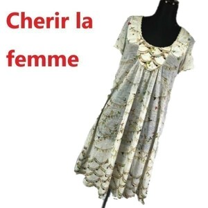 Cherir la femme　シェリーラファム　薄手生地　半袖ワンピース　M　オフホワイト　日本製　管NO. R3-060