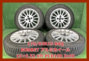 ★2017年製 175/65R15 84Q YOKOHAMA ice GUARD iG60 中古 スタッドレス/BORBET 社外 中古 アルミホイール付き 4本 4穴 PCD:100 IN40★