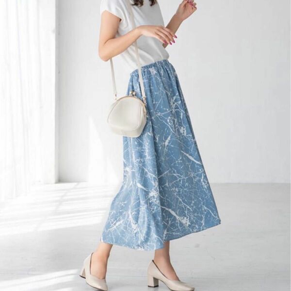 【fifth】春フレア大理石柄スカート　Blue Mサイズ