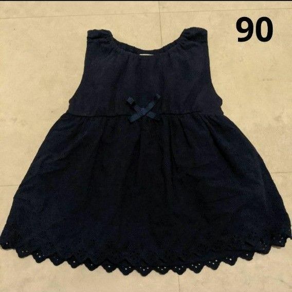 90 裏地つき　綿100%レースワンピース（NAVY）★同封割50円引き