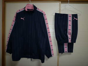  Puma shadow stripe jersey top and bottom navy blue × pink SS size 