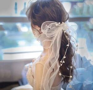 リボン　ウェディング ヘッドドレス　結婚式　ヘアアクセサリー　ブライダル　4/19