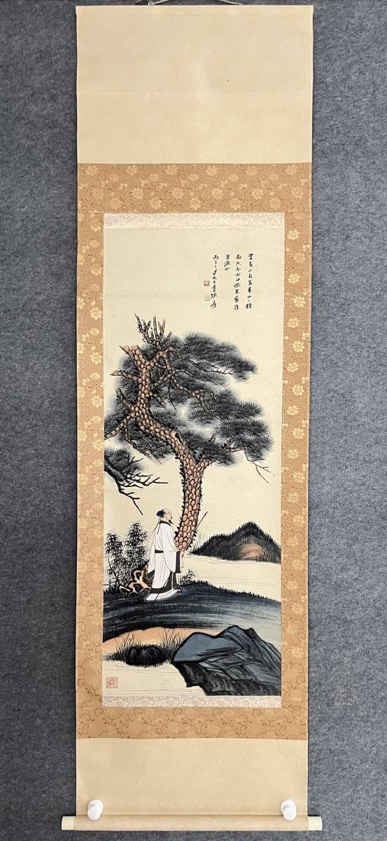 浮世絵の古美術・人物版画・明治天皇・掛け軸仕立て・作者は不詳画