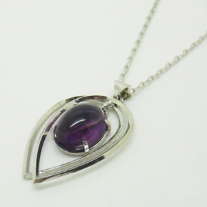  Showa era antique. amethyst [ purple crystal ] pendant * top!SILVER stamp equipped! service chain attaching 