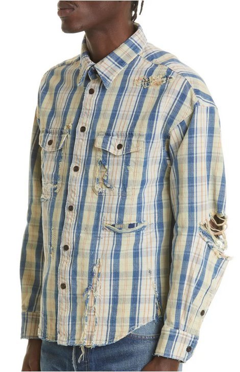 ネット販売品】 visvim 22ss クラッシュ加工 チェックシャツL www