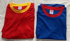 高級スポーツTシャツ 丸首 2着 XLサイズ ユナイテッドアスレー ブルー系 赤系 ドライ素材 UV機能 メッシュ加工%%%%未使用品