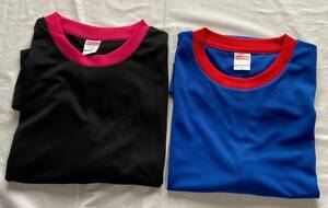 高級スポーツTシャツ 丸首 2着 XXLサイズ ユナイテッドアスレー ブルー系 黒系 ドライ素材 UV機能 メッシュ加工凹凸未使用品